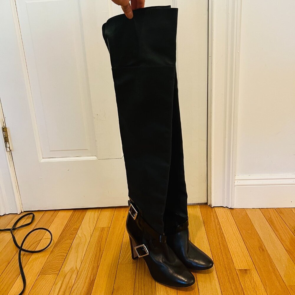 Jimmy Choo Doma Over-The-Knee Boots in Black Leather Size 41 Made In Italy - Picture 3 of 16